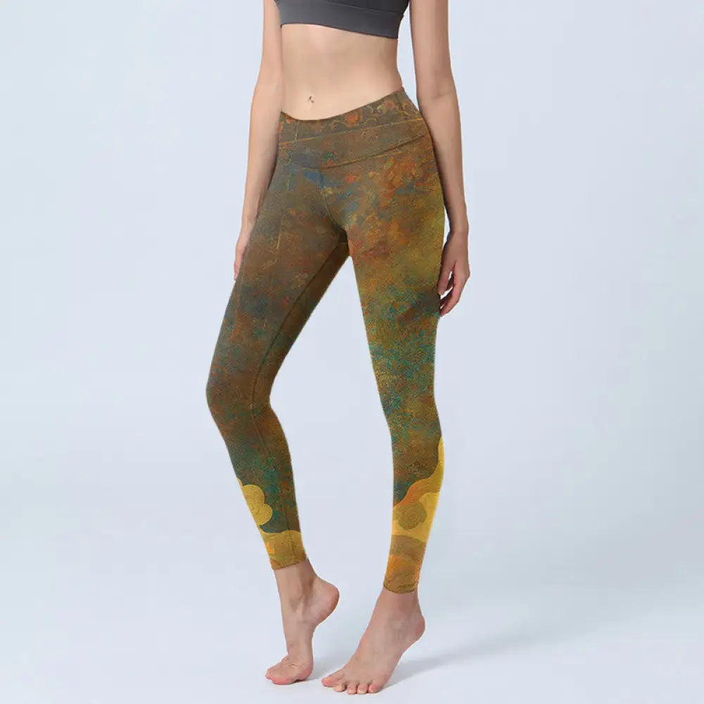 BWOOOH printed yoga leggings - Auspicious Clouds Print Lycra Fabric Fit