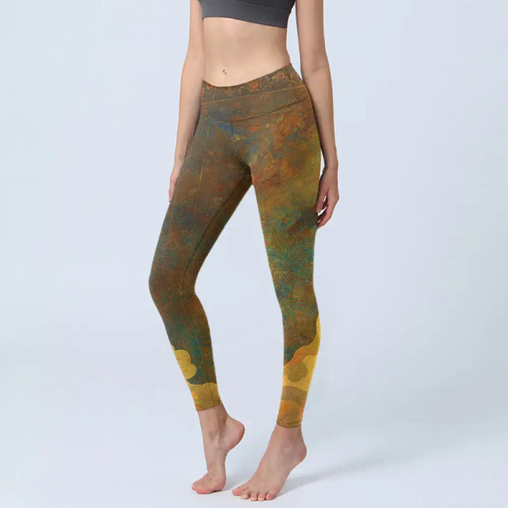 BWOOOH printed yoga leggings - Auspicious Clouds Print Lycra Fabric Fit