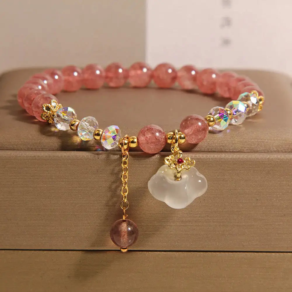 Buddha Stones Auspicious Clouds Strawberry Quartz White Agate White Crystal Positive Bracelet - Strawberry Quartz(Wrist