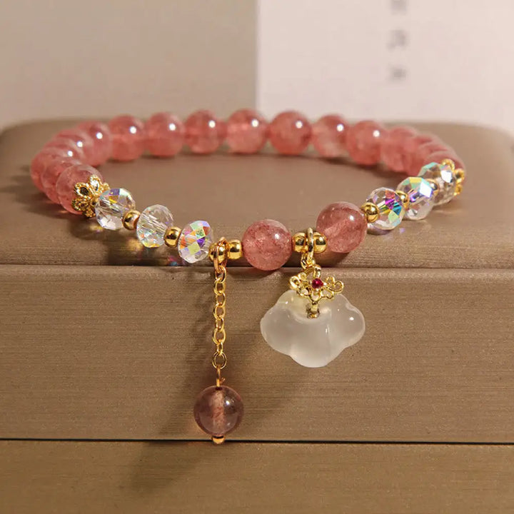 Buddha Stones Auspicious Clouds Strawberry Quartz White Agate White Crystal Positive Bracelet - Strawberry Quartz(Wrist