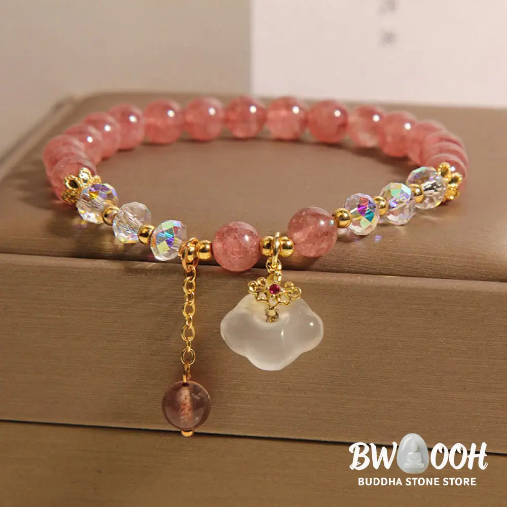 Buddha Stones Auspicious Clouds Strawberry Quartz White Agate White Crystal Positive Bracelet - Strawberry Quartz(Wrist