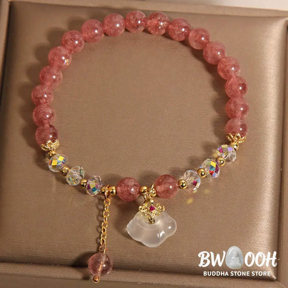 Buddha Stones Auspicious Clouds Strawberry Quartz White Agate White Crystal Positive Bracelet - Strawberry Quartz(Wrist