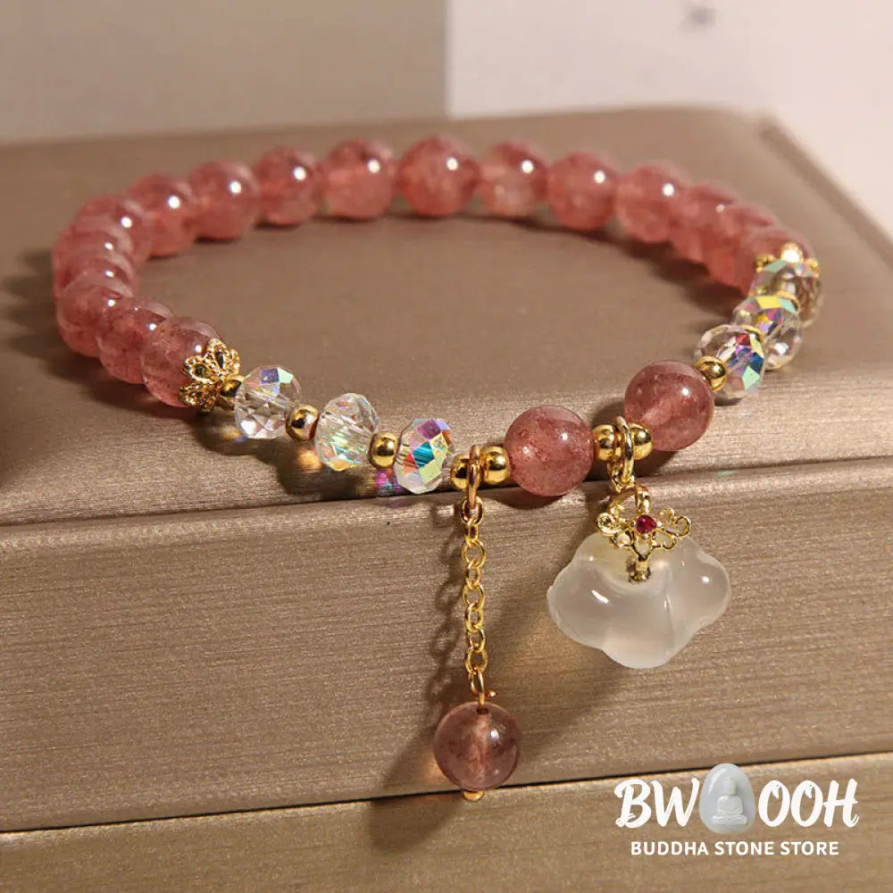 Buddha Stones Auspicious Clouds Strawberry Quartz White Agate White Crystal Positive Bracelet - Strawberry Quartz(Wrist