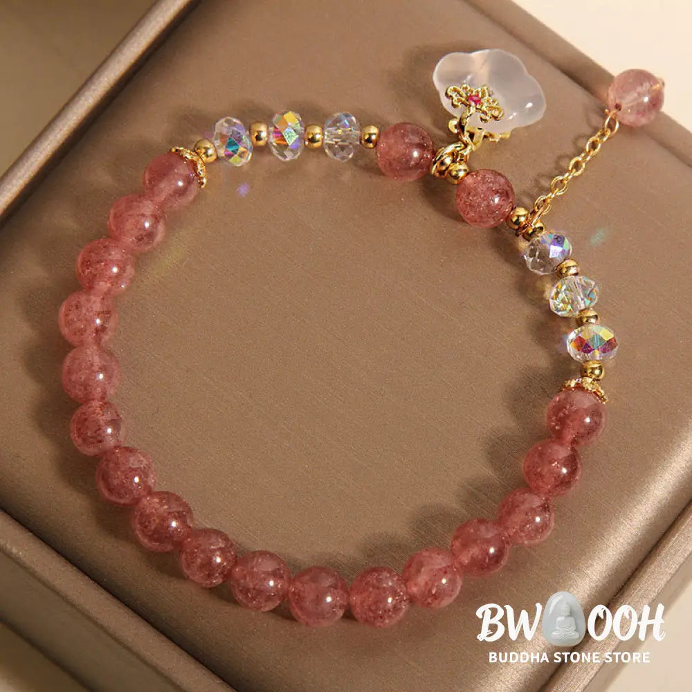 Buddha Stones Auspicious Clouds Strawberry Quartz White Agate White Crystal Positive Bracelet - Strawberry Quartz(Wrist