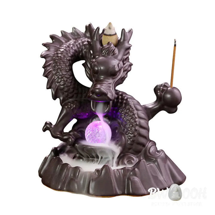 BWOOOH Auspicious Dragon Ceramic Backflow Smoke Fountain Meditation Healing Incense Burner Led Ball Decoration