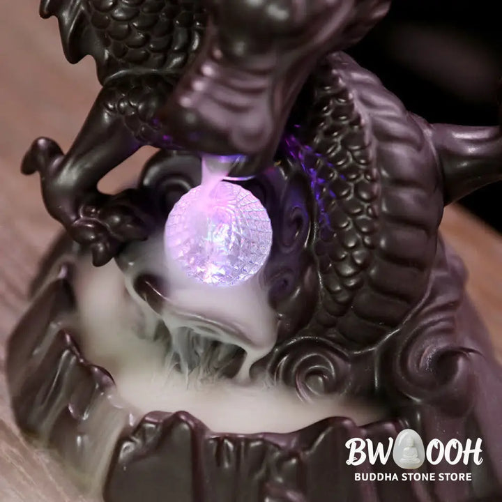 BWOOOH Auspicious Dragon Ceramic Backflow Smoke Fountain Meditation Healing Incense Burner Led Ball Decoration