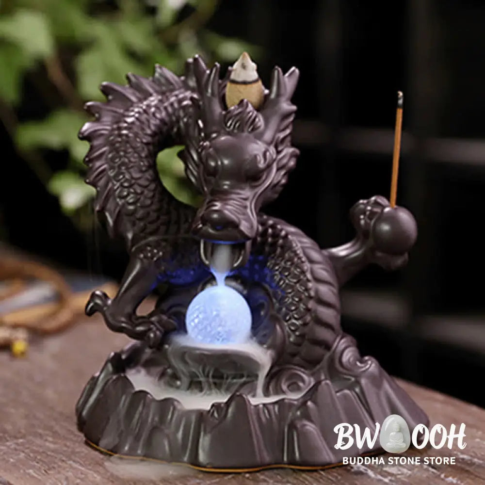 BWOOOH Auspicious Dragon Ceramic Backflow Smoke Fountain Meditation Healing Incense Burner Led Ball Decoration