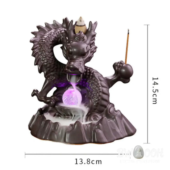 BWOOOH Auspicious Dragon Ceramic Backflow Smoke Fountain Meditation Healing Incense Burner Led Ball Decoration