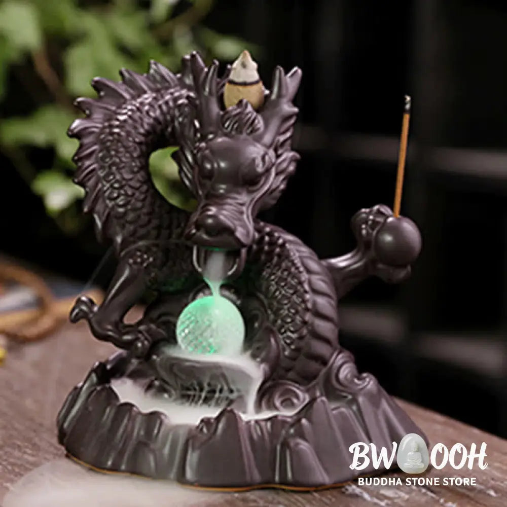 BWOOOH Auspicious Dragon Ceramic Backflow Smoke Fountain Meditation Healing Incense Burner Led Ball Decoration