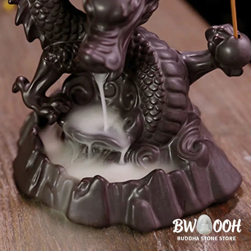 BWOOOH Auspicious Dragon Ceramic Backflow Smoke Fountain Meditation Healing Incense Burner Led Ball Decoration