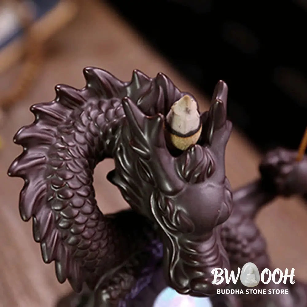 BWOOOH Auspicious Dragon Ceramic Backflow Smoke Fountain Meditation Healing Incense Burner Led Ball Decoration