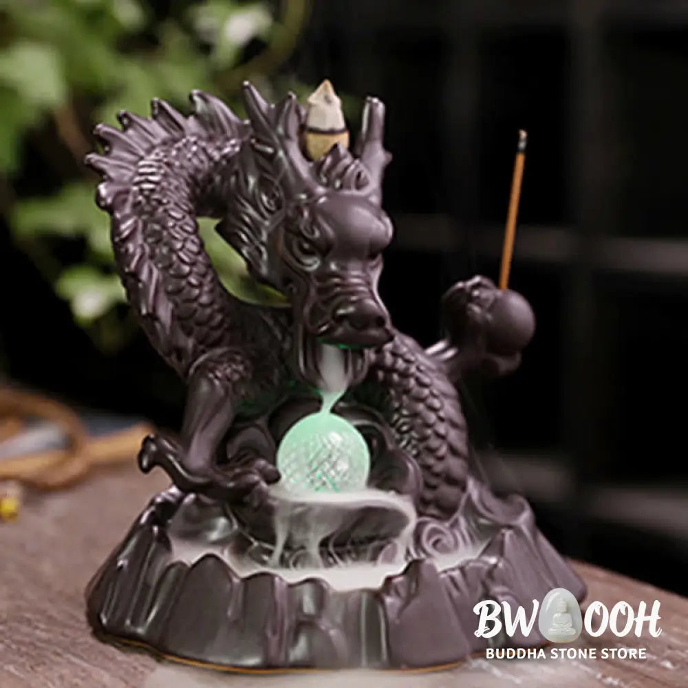BWOOOH Auspicious Dragon Ceramic Backflow Smoke Fountain Meditation Healing Incense Burner Led Ball Decoration