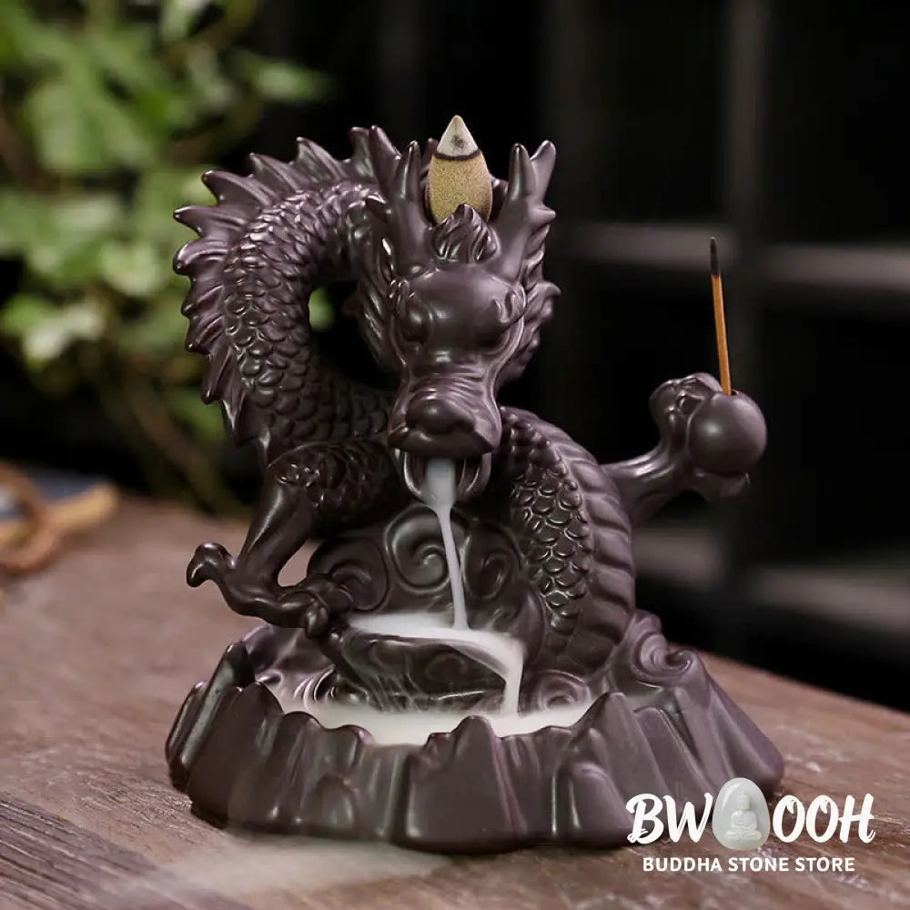 BWOOOH Auspicious Dragon Ceramic Backflow Smoke Fountain Meditation Healing Incense Burner Led Ball Decoration
