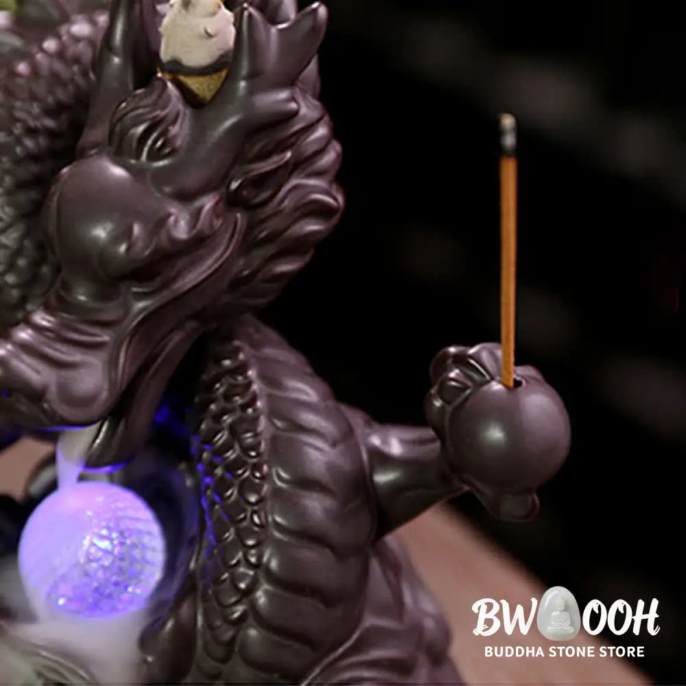 BWOOOH Auspicious Dragon Ceramic Backflow Smoke Fountain Meditation Healing Incense Burner Led Ball Decoration