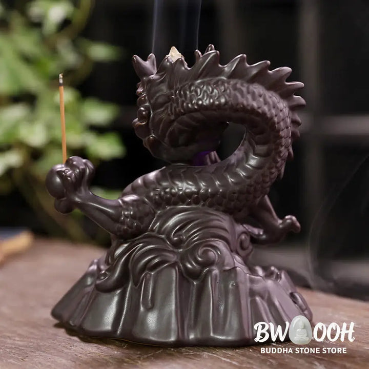 BWOOOH Auspicious Dragon Ceramic Backflow Smoke Fountain Meditation Healing Incense Burner Led Ball Decoration