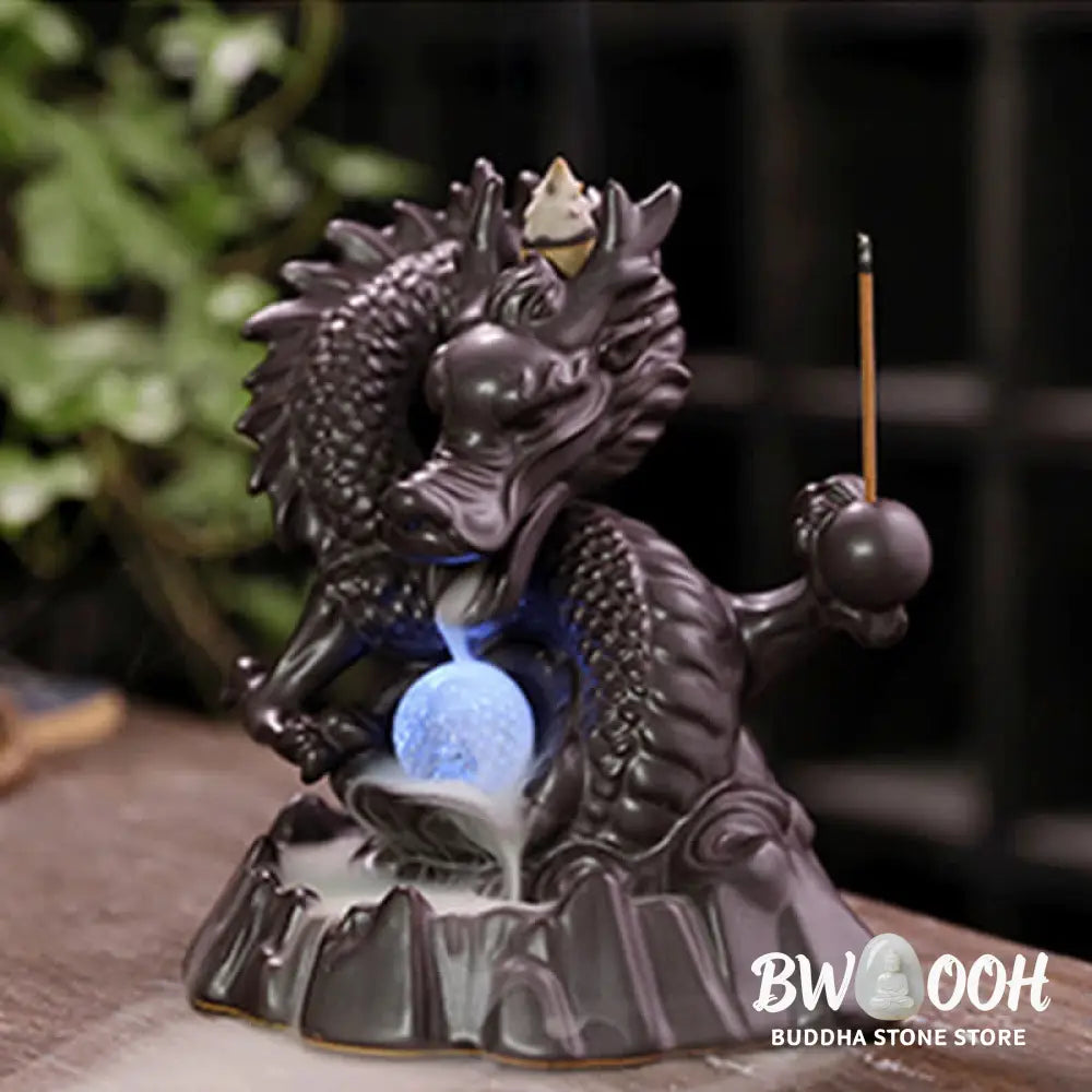 BWOOOH Auspicious Dragon Ceramic Backflow Smoke Fountain Meditation Healing Incense Burner Led Ball Decoration