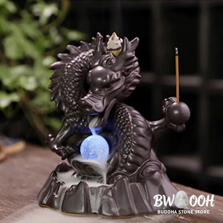 BWOOOH Auspicious Dragon Ceramic Backflow Smoke Fountain Meditation Healing Incense Burner Led Ball Decoration