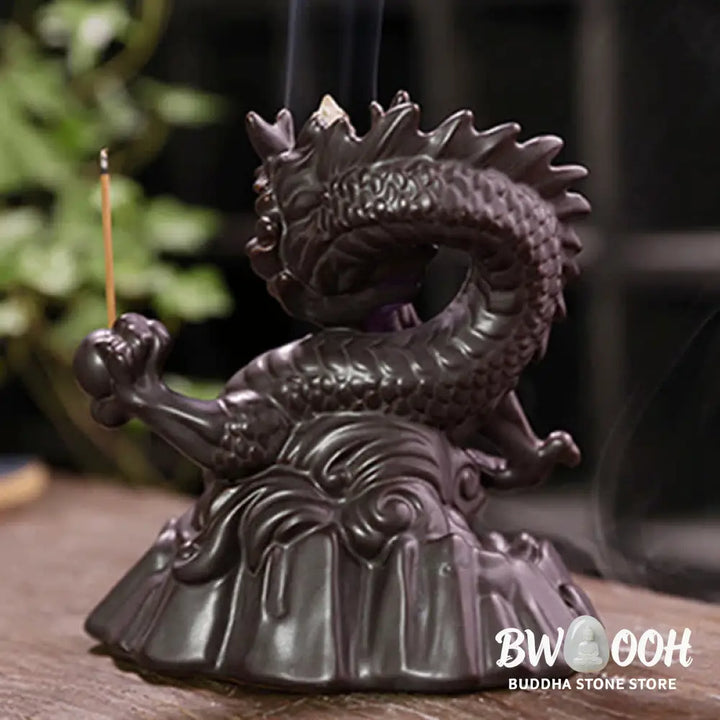 BWOOOH Auspicious Dragon Ceramic Backflow Smoke Fountain Meditation Healing Incense Burner Led Ball Decoration