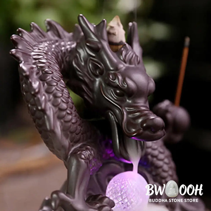 BWOOOH Auspicious Dragon Ceramic Backflow Smoke Fountain Meditation Healing Incense Burner Led Ball Decoration