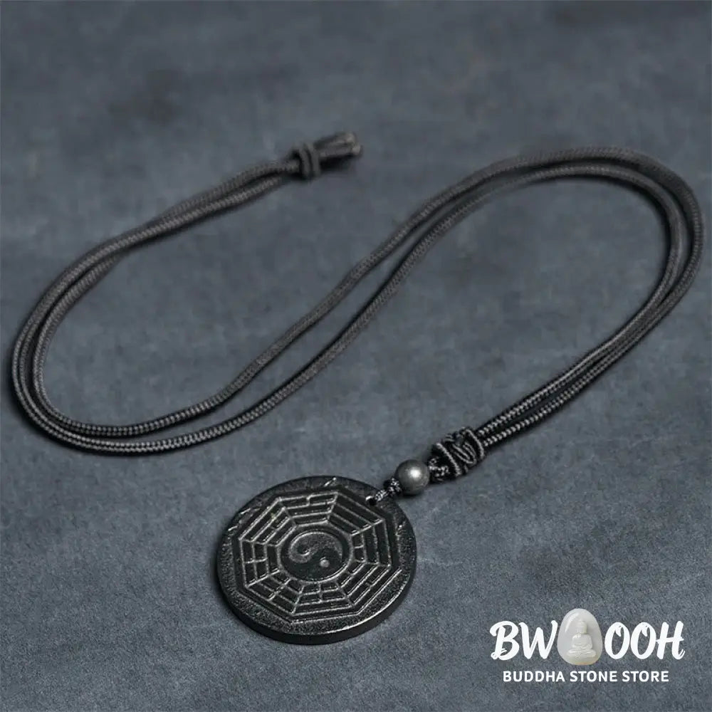 Buddha Stones Authentic Shungite Stone Yin Yang Bagua Protection Necklace Pendant - BWOOOH - Shungite Stone(Protection