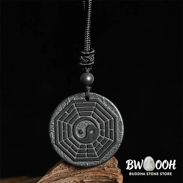 Buddha Stones Authentic Shungite Stone Yin Yang Bagua Protection Necklace Pendant - BWOOOH - Shungite Stone(Protection