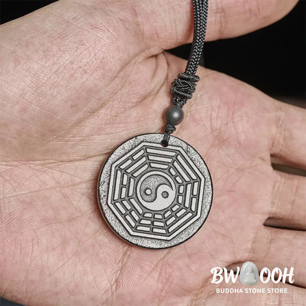 Buddha Stones Authentic Shungite Stone Yin Yang Bagua Protection Necklace Pendant - BWOOOH - Shungite Stone(Protection