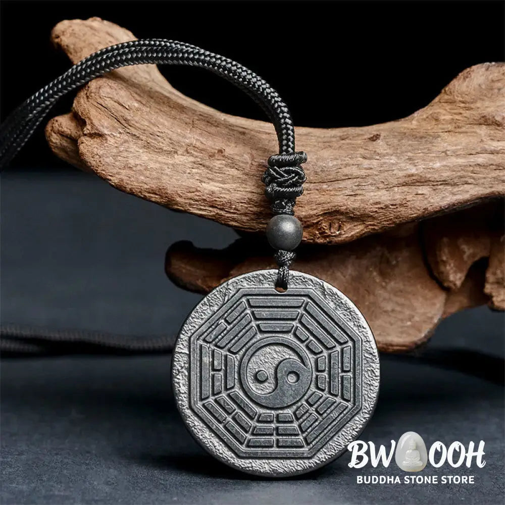 Buddha Stones Authentic Shungite Stone Yin Yang Bagua Protection Necklace Pendant - BWOOOH - Shungite Stone(Protection