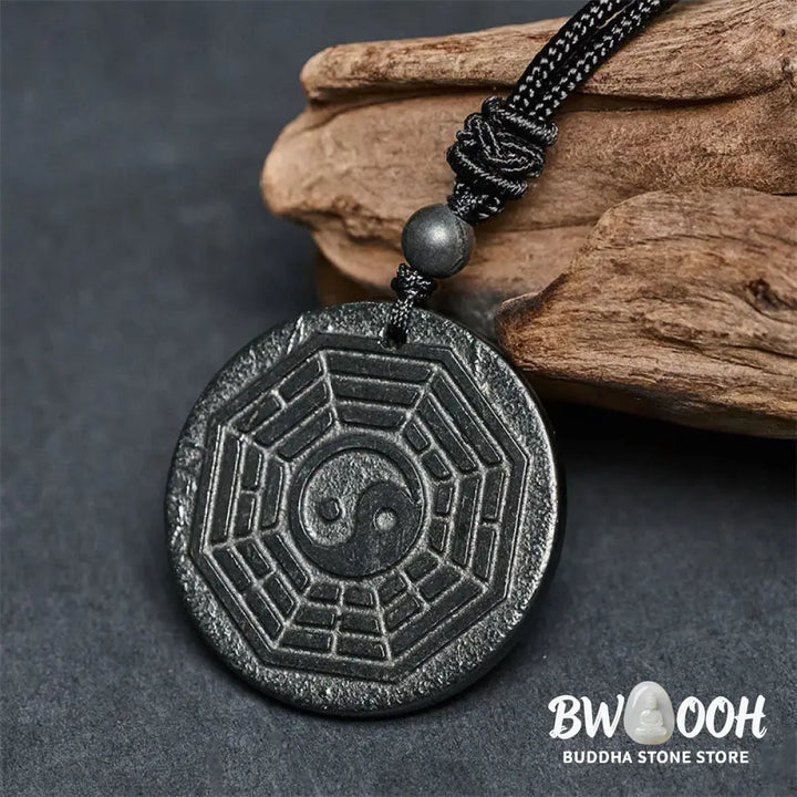 Buddha Stones Authentic Shungite Stone Yin Yang Bagua Protection Necklace Pendant - BWOOOH - Shungite Stone(Protection