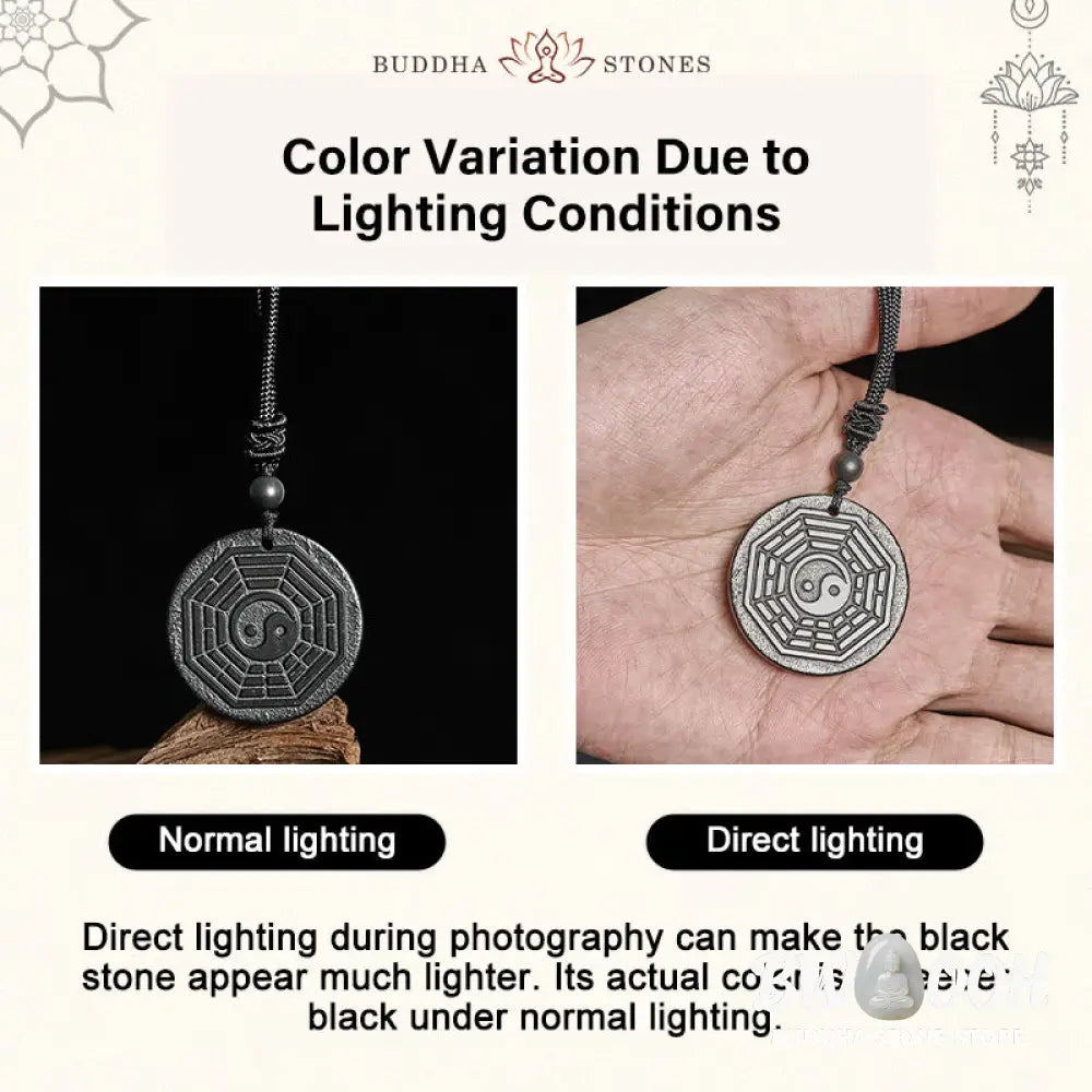 Buddha Stones Authentic Shungite Stone Yin Yang Bagua Protection Necklace Pendant - BWOOOH - Shungite Stone(Protection