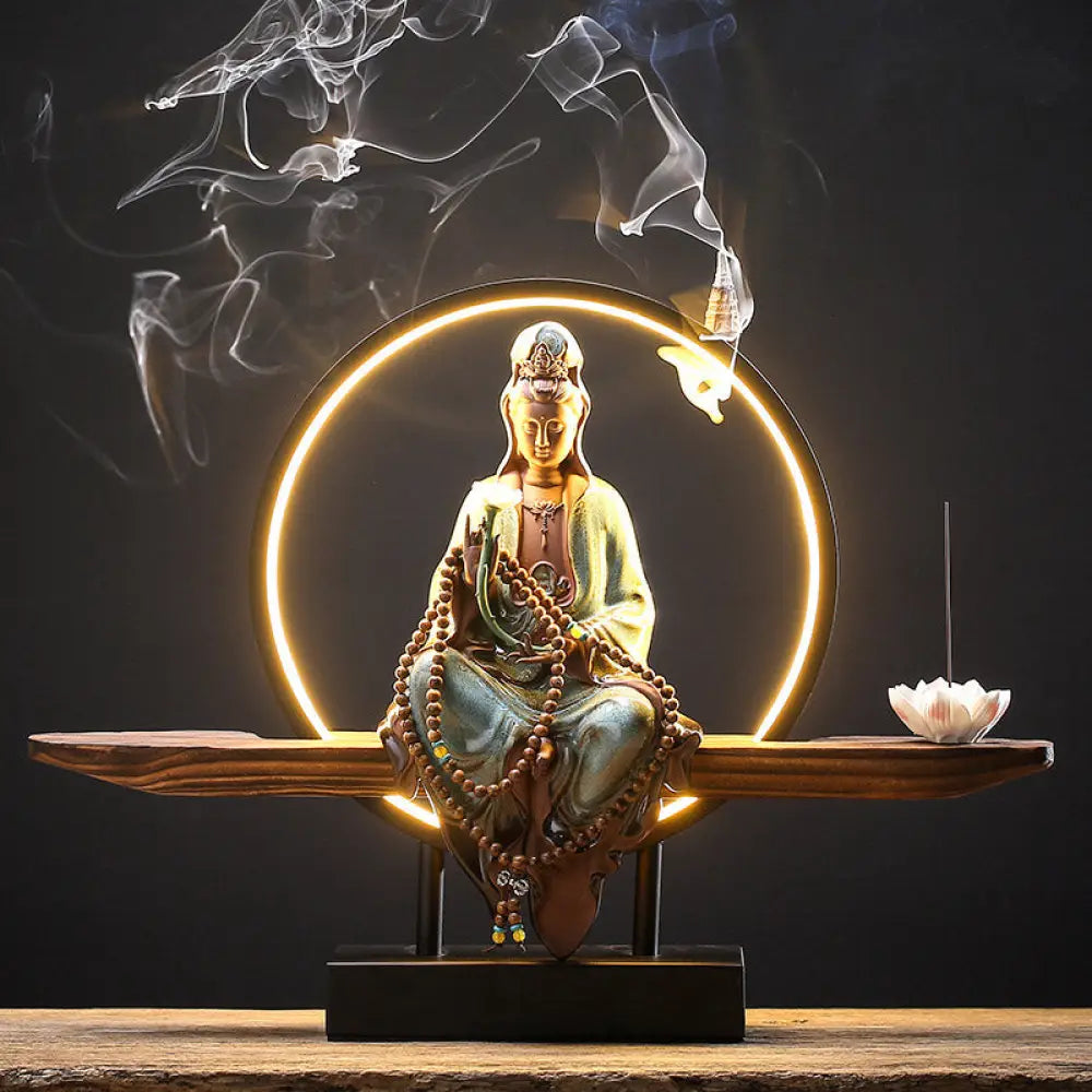 BWOOOH Buddha Avalokitesvara Ceramic Lotus Relaxation Incense Burner Decoration - Lotus Avalokitesvara Blue