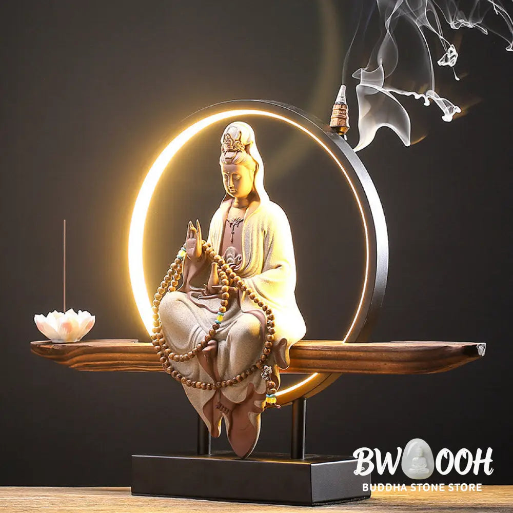 BWOOOH Buddha Avalokitesvara Ceramic Lotus Relaxation Incense Burner Decoration - Decorations Incense Burner