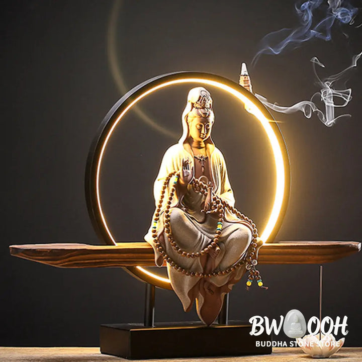 BWOOOH Buddha Avalokitesvara Ceramic Lotus Relaxation Incense Burner Decoration - Decorations Incense Burner