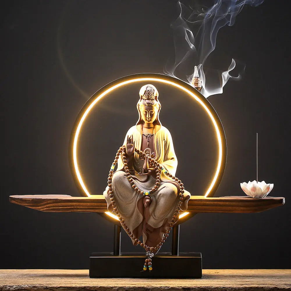 BWOOOH Buddha Avalokitesvara Ceramic Lotus Relaxation Incense Burner Decoration - Avalokitesvara White