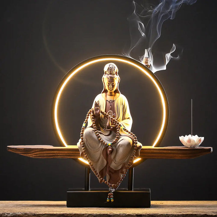 BWOOOH Buddha Avalokitesvara Ceramic Lotus Relaxation Incense Burner Decoration - Avalokitesvara White