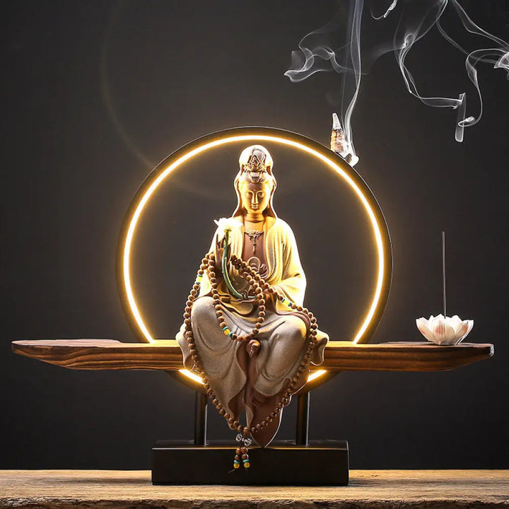 BWOOOH Buddha Avalokitesvara Ceramic Lotus Relaxation Incense Burner Decoration - Lotus Avalokitesvara White