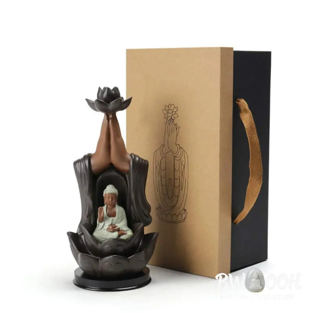 BWOOOH Buddha Avalokitesvara Chenrezig Ksitigarbha Ceramic Lotus Blessing Backflow Incense Burner