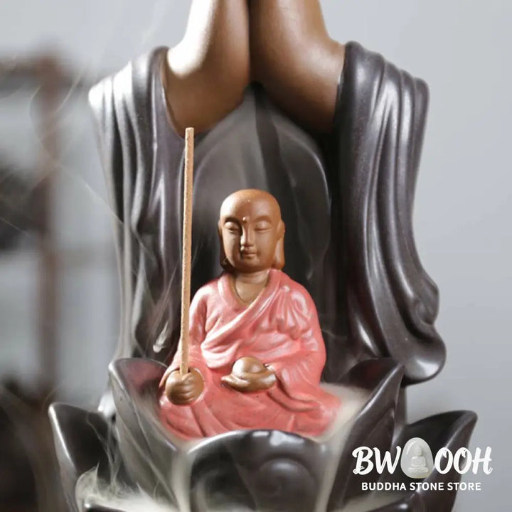 BWOOOH Buddha Avalokitesvara Chenrezig Ksitigarbha Ceramic Lotus Blessing Backflow Incense Burner