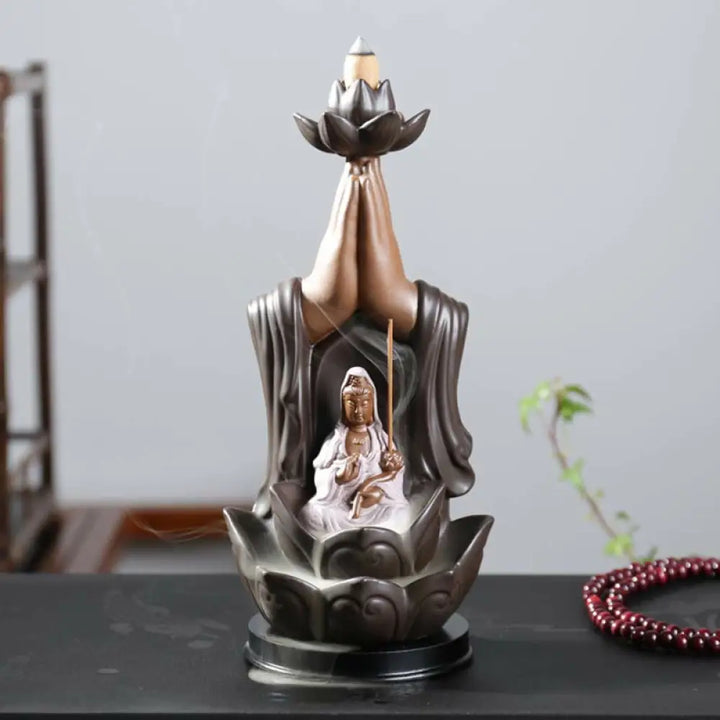BWOOOH Buddha Avalokitesvara Chenrezig Ksitigarbha Ceramic Lotus Blessing Backflow Incense Burner