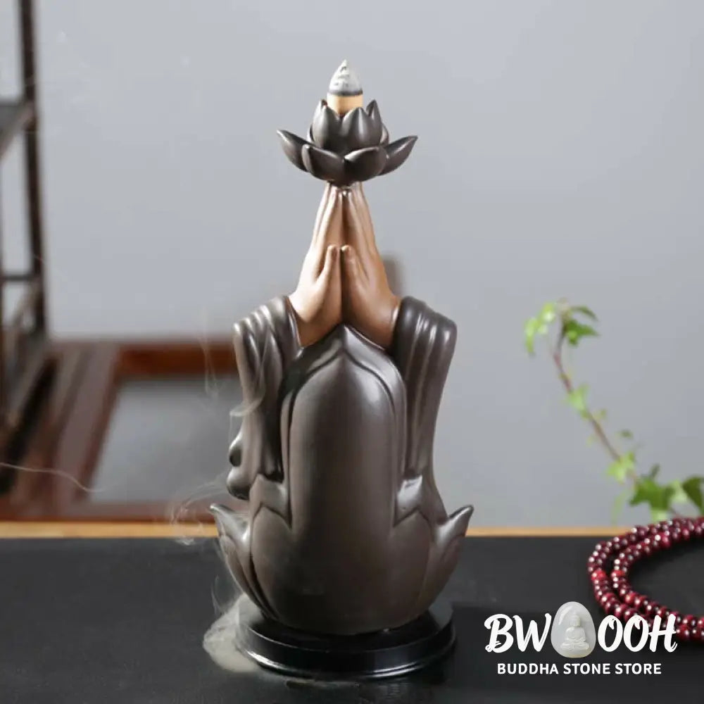 BWOOOH Buddha Avalokitesvara Chenrezig Ksitigarbha Ceramic Lotus Blessing Backflow Incense Burner