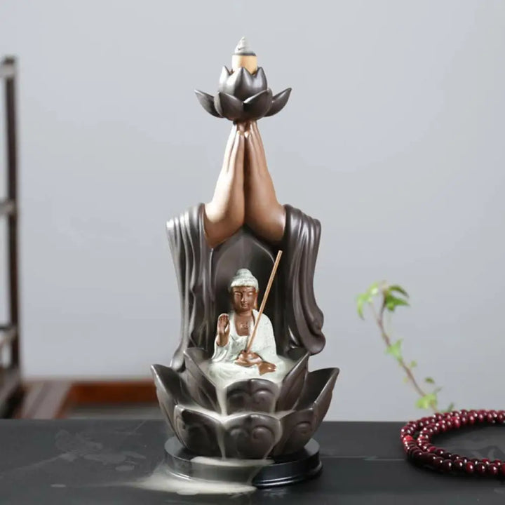 BWOOOH Buddha Avalokitesvara Chenrezig Ksitigarbha Ceramic Lotus Blessing Backflow Incense Burner