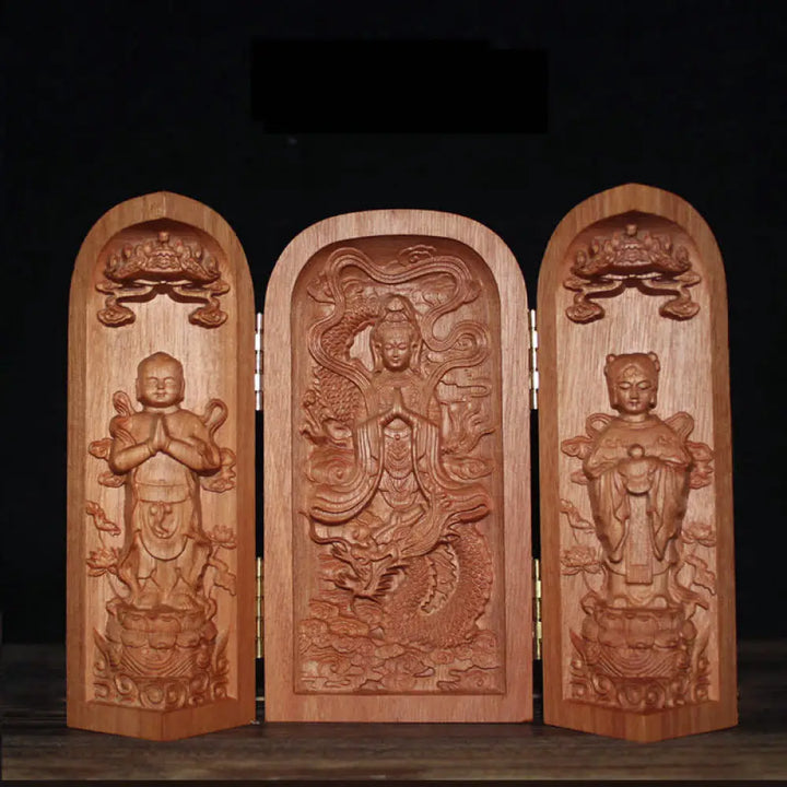 BWOOOH Avalokitesvara Kwan Yin Buddha Cherry Wood Compassion Home Decoration Altar - Sakyamuni