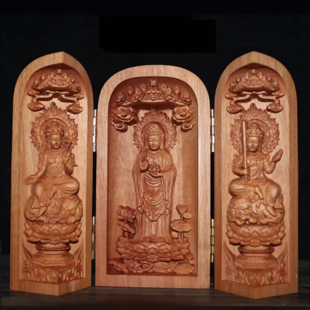 BWOOOH Avalokitesvara Kwan Yin Buddha Cherry Wood Compassion Home Decoration Altar - Sakyamuni