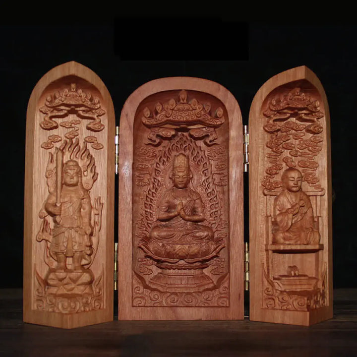 BWOOOH Avalokitesvara Kwan Yin Buddha Cherry Wood Compassion Home Decoration Altar - Sakyamuni