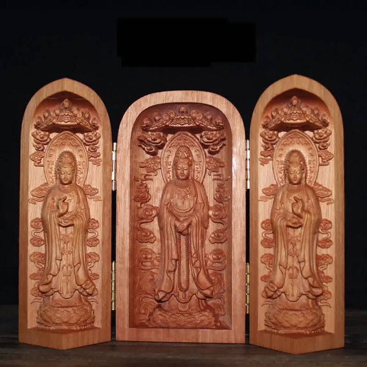 BWOOOH Avalokitesvara Kwan Yin Buddha Cherry Wood Compassion Home Decoration Altar - Sakyamuni