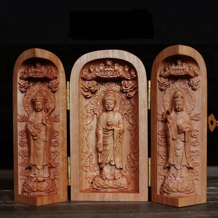 BWOOOH Avalokitesvara Kwan Yin Buddha Cherry Wood Compassion Home Decoration Altar - Sakyamuni