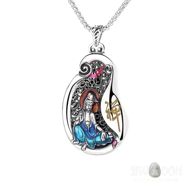 Buddha Stones Avalokitesvara Lotus Design Copper Wealth Necklace Pendant - BWOOOH - Avalokitesvara Lotus Design