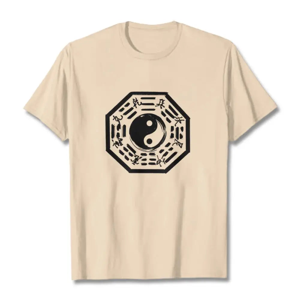 Buddha Stones Ba Gua Pattern Cotton Tee T-shirt - Bisque / S - T-Shirts