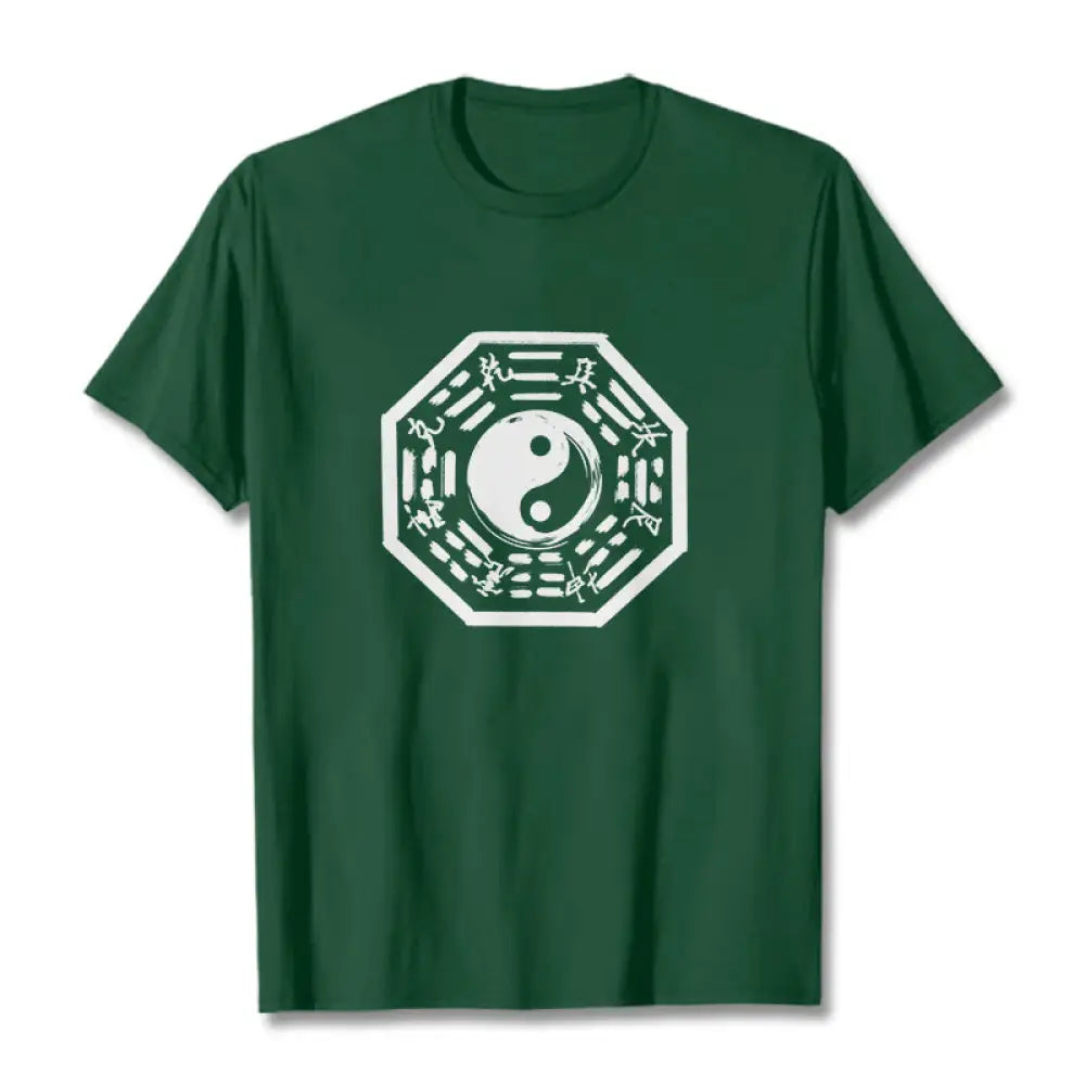Buddha Stones Ba Gua Pattern Cotton Tee T-shirt - ForestGreen / S - T-Shirts