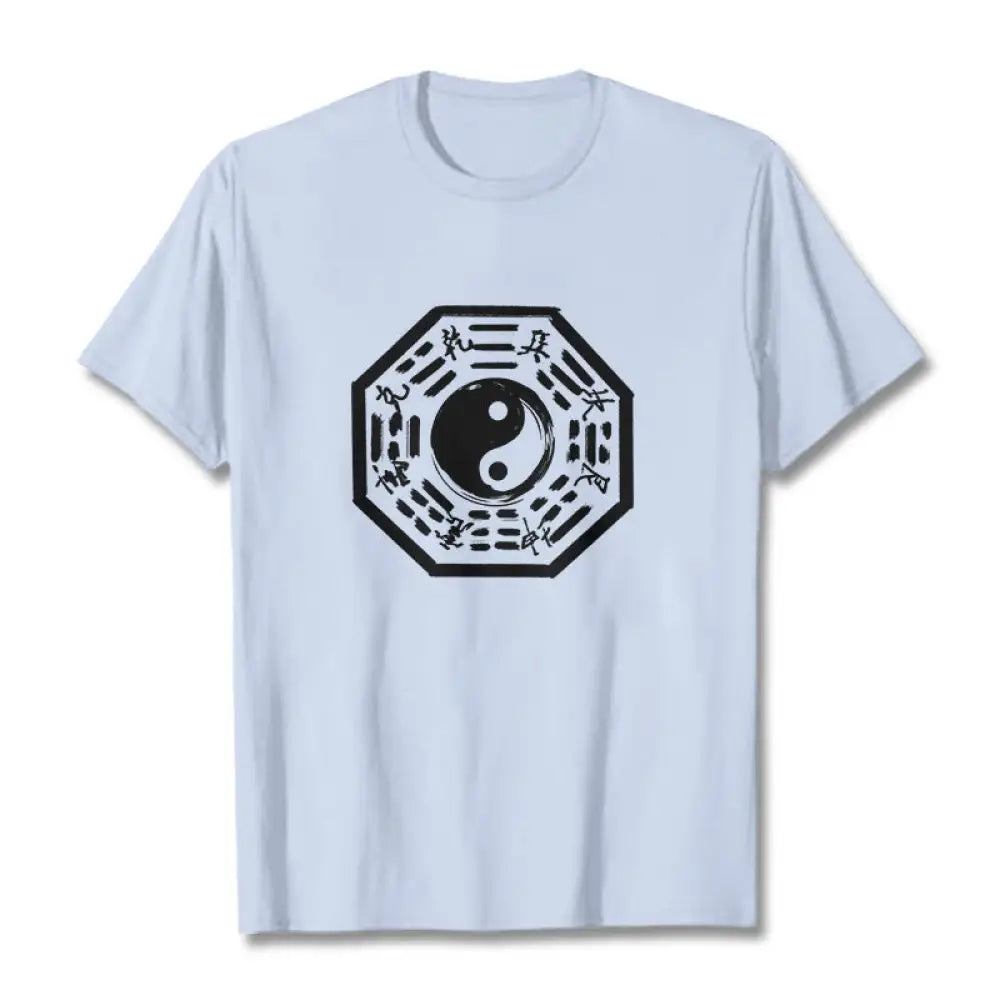 Buddha Stones Ba Gua Pattern Cotton Tee T-shirt - LightCyan / S - T-Shirts