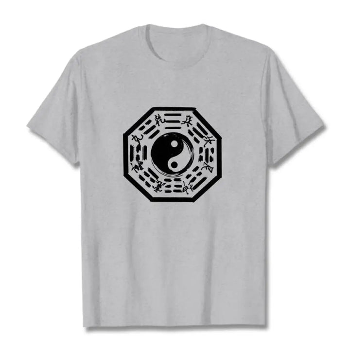 Buddha Stones Ba Gua Pattern Cotton Tee T-shirt - LightGrey / S - T-Shirts